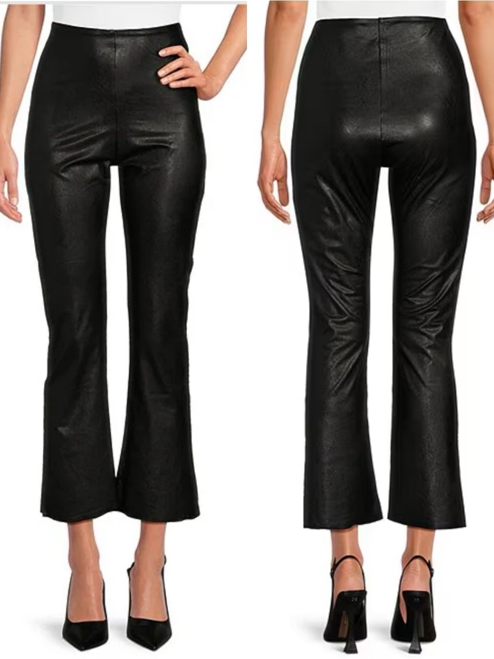 Commando Black Faux Leather High-Rise Cropped Flare‎ Leg Pants Womens Small